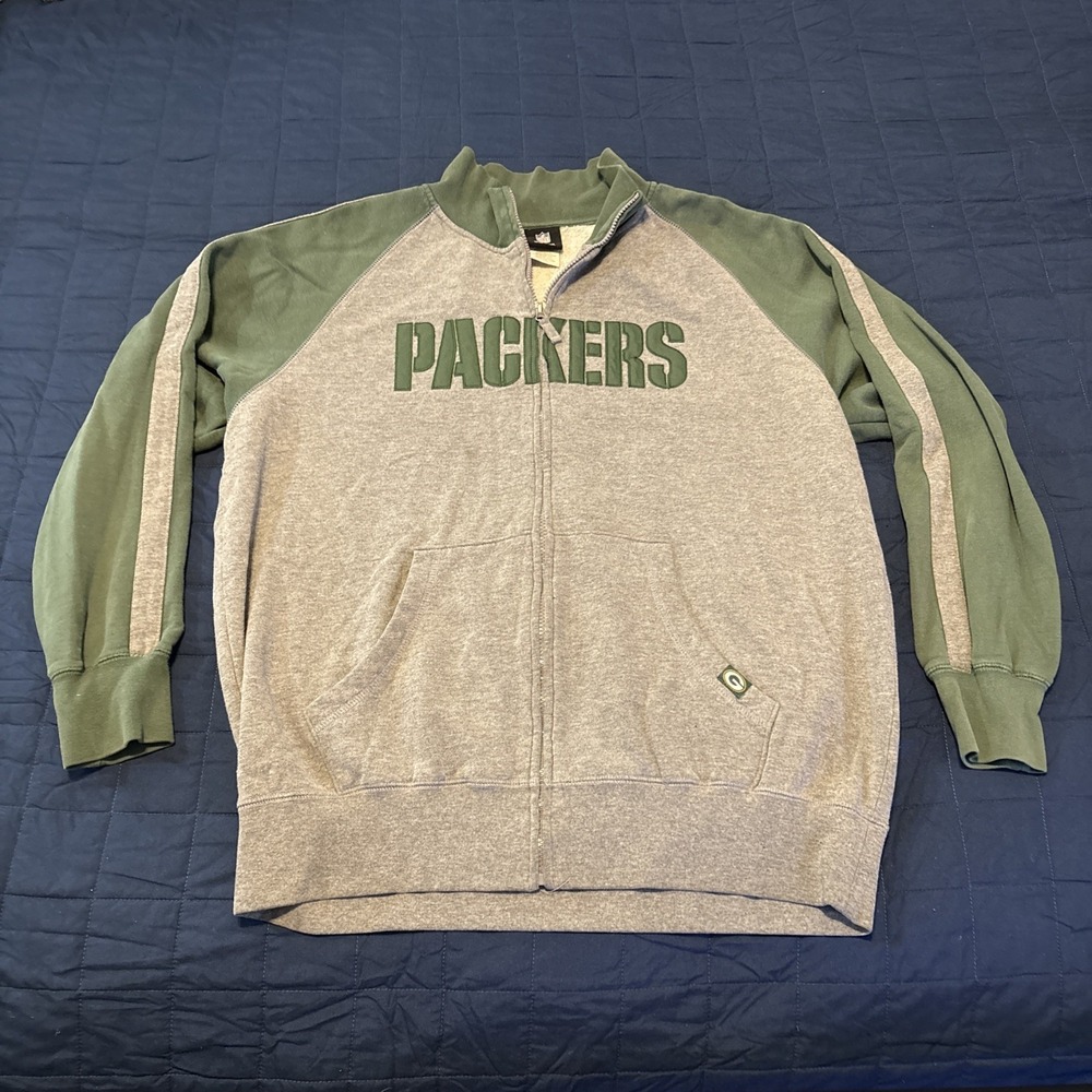 Men's Green Bay Packers Nfl Zip Up Sz XL Jacket Cotton Gray Good Condition